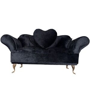 Black Velvet Heart Sofa Jewelry Box Miniature Couch Mirror Ring Organizer Gold